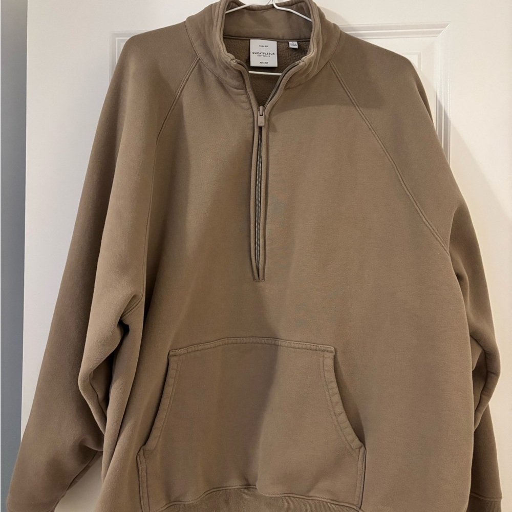 Aritzia mega half zip turner taupe